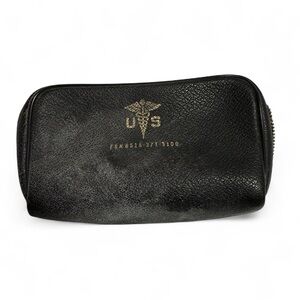 Vintage US Military black leather Medical zipper pouch